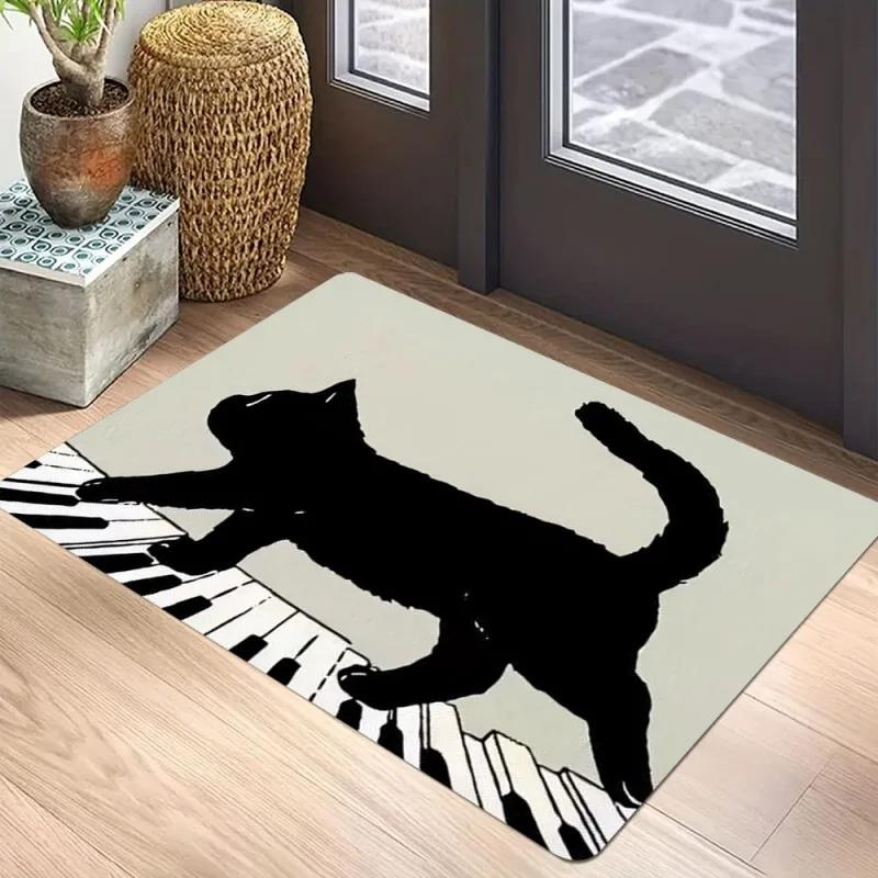 Black Cat Door Mat Non-Slip Entrance Way Mats Welcome Mats Rugs Washable Carpet Home Decoration For Indoor Outdoor