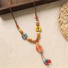 Delicate Ceramic Flower Beaded Necklace Handcrafted Retro Long Sweater Chain For Various Occasions
