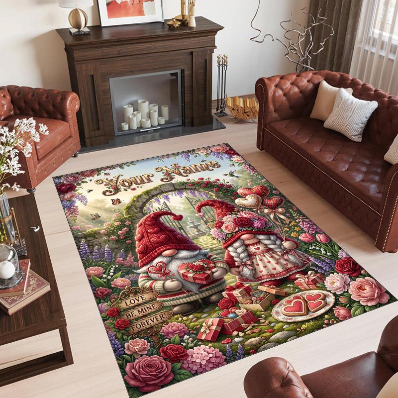 Valentine Love Theme Crystal Velvet Rug Personalized Custom Name Text Soft Floor Mat Home Decor