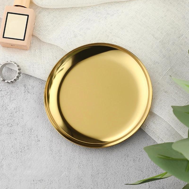 Colorful Metal Trays 10cm Round Stainless Steel Shallow Plates Vacuum Plating Jewelry Holder Desk Organizer