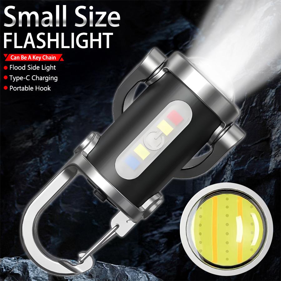 Mini Keychain Flashlights LED Side Light USB Rechargeable Torch COB Work Lamp Ultra Bright  Portable Lantern for Camping Hiking