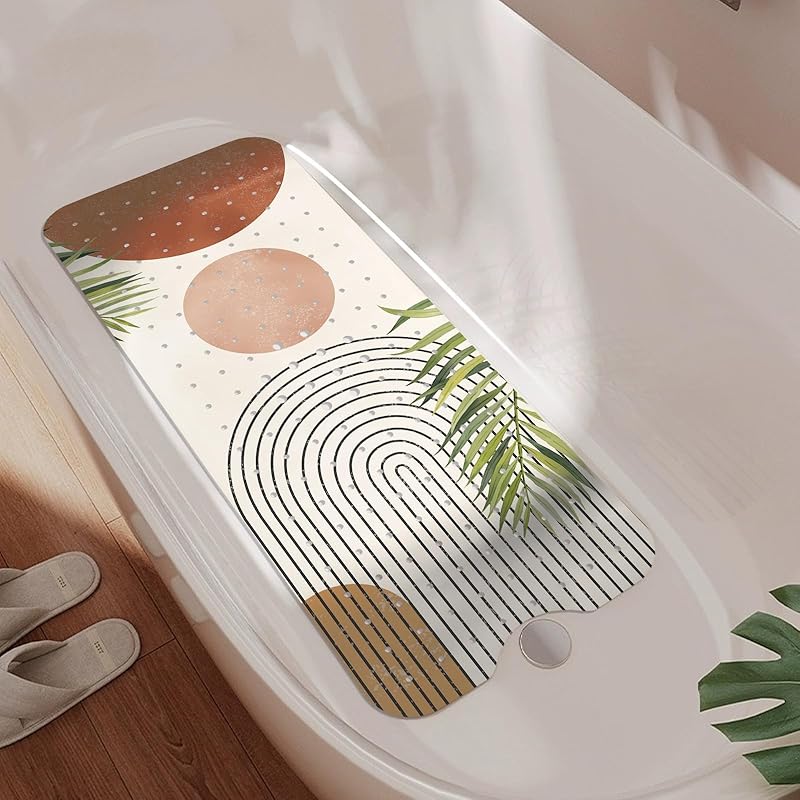 Non Slip Bathtub Mat, Bohemia Bath Mat for Tub, Extra Long Bathtub Mat Shower Mat with Suction Cups and Drain Holes for Elderly Kids Toddler Baby 40