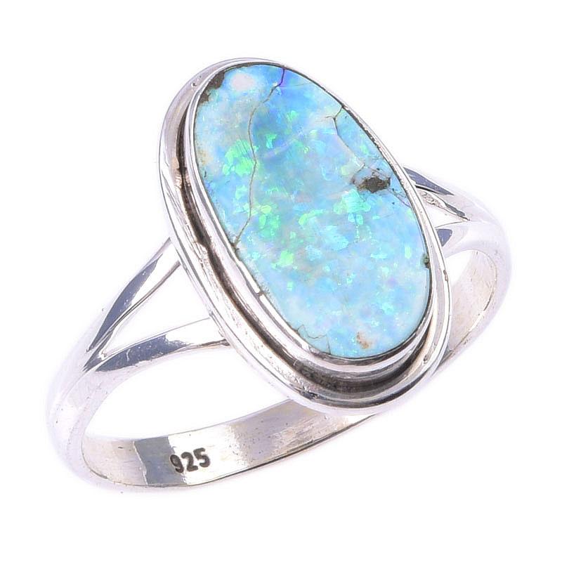 Natural Australian Opal Gemstone 925 Solid Sterling Silver Gift Ring S.10 U4Z02