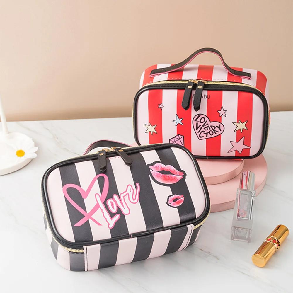 Tragbare Kosmetiktasche aus Pu-Leder, multifunktionale Reise-Toilettenartikel-Aufbewahrung, Handtasche, wasserdicht, für Damen