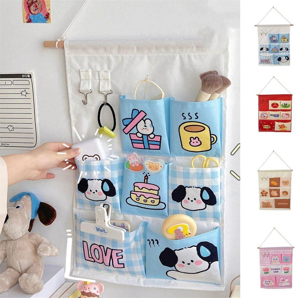 Cute Wall Storage Bags Wall Hanging 3/7 Pockets Cute Wall Mounted Storage Bag Organizer Kawaii Cartoon Hanging Bag Door
