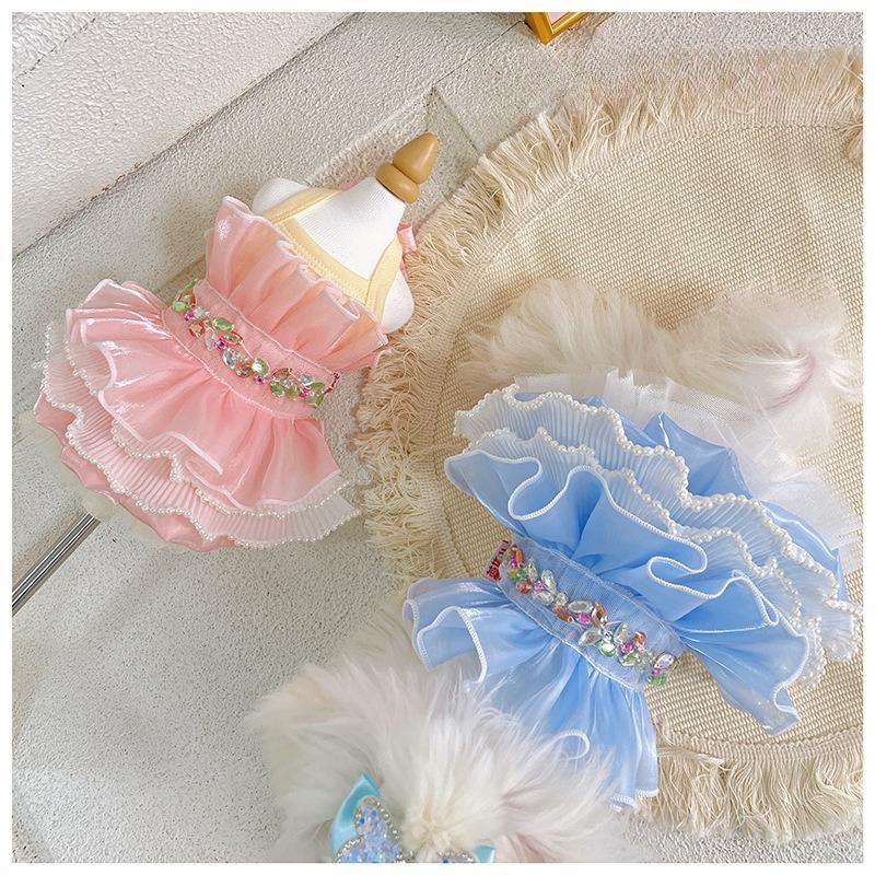 Pet Mesh Princess Dress Yorkshire Dress Lace Camisole Puffy Skirt Dog Vest Dog Dresses for Small Dogs Puppy Clothes