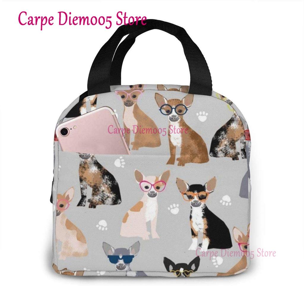 Unisex Food Warmer Bag Chihuahua Dog Lunch Bag Reusable Lunch Box Lunch Cooler Tote
