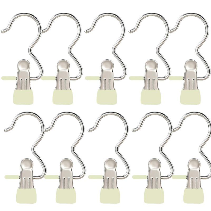 10PCS Stainless Steel Clothespins Laundry Clothes Pegs Hook Portable Hanging Clothes Clip Pants Socks Wardrobe Storage Clip