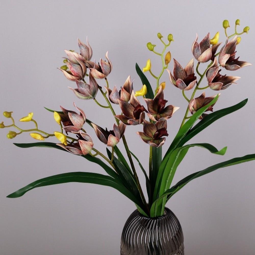 with Leaves Artificial Orchid Flower Branch Artificial Cymbidium Faux Flowers  Wedding Decor