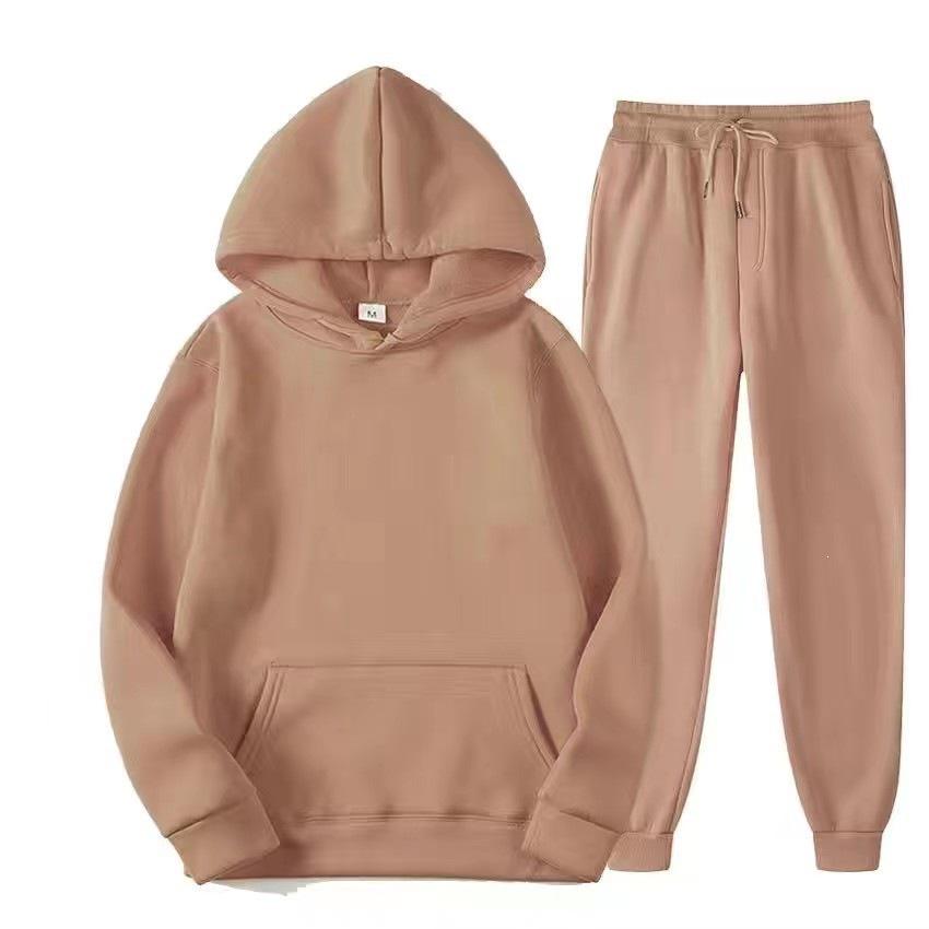 2026 Men's Solid Color Hooded Sweatshirt and Pants Set - Spring/Autumn Trendy Casual Sportswear