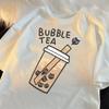 Cartoon Milk Tea And Cat Bead Pattern Tshirt Loose Casual Refreshing Shortsleeved Comfortable And Relaxed Tshirt