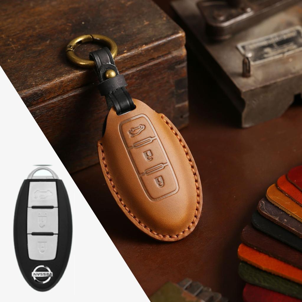 Genuine Leather Auto Key Fob Remote Cover Case Fit For Nissan Quest Elgrand Nv200 Evalia Serena Qashqai Juke X-Trail Note Almera Altima Auto