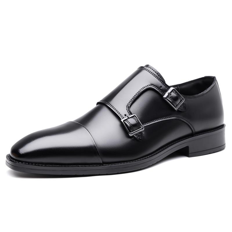 Britain Gentleman Retro Men Pointed Monk Strap Loafter Patchwork Flats Leather Shoes Casual Loafers Formal Dress Footwear