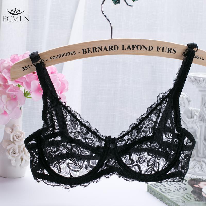 

Жіночий сексуальний вишуканий мереживний бюстгальтер без підкладки плюс розмір сталевого кільця пуш-ап бюстгальтер з порожнистим стібком-бралеттом 38BC чорний