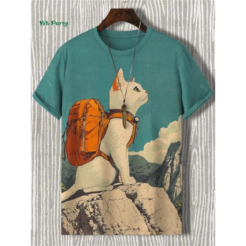 Cat Pattern Men's T-Shirt 3D Print Funny Animal Short Sleeve T-Shirt Oversized Tops Summer Daily Outdoor Casual Men's Clothing