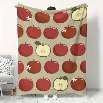 Red Apple Geometric Pattern Flannel Printed Blanket Suitable for All Seasons Suitable for Living Room Office Sofa and Travel
