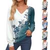 Women's Tops Long Sleeve Cuffs Button-Up Shirt V-Neck Casual Loose Tee Floral Tops