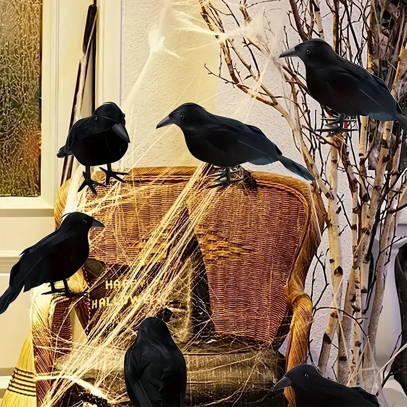 1 Stück Realistische Schwarze Krähe Dekoration Beflocktes Federtier Requisite Horror Halloween Dekor für Haus Garten Party Display