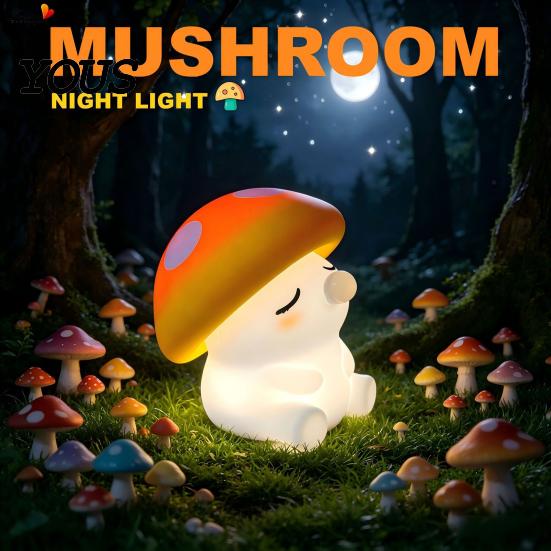 Rechargeable Bedside Lamp with USB Mushroom Night Light, Squishy Silicone Touch Nursery Lamp, Warm White & RGB Color?Changing Colorful 2 Light