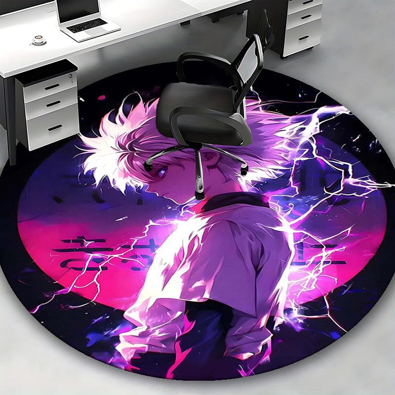 1pc Anime Character with Lightning Print Round Carpet - Office Chair Mat, Non-Slip Rug for Home Decor