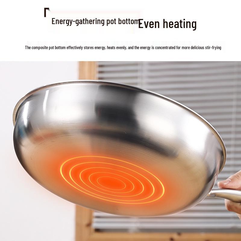 316L Stainless Steel Flat-Bottom Frying Pan with Lid, Non-Stick & No Coating, Multi-Purpose for Stir-Fry