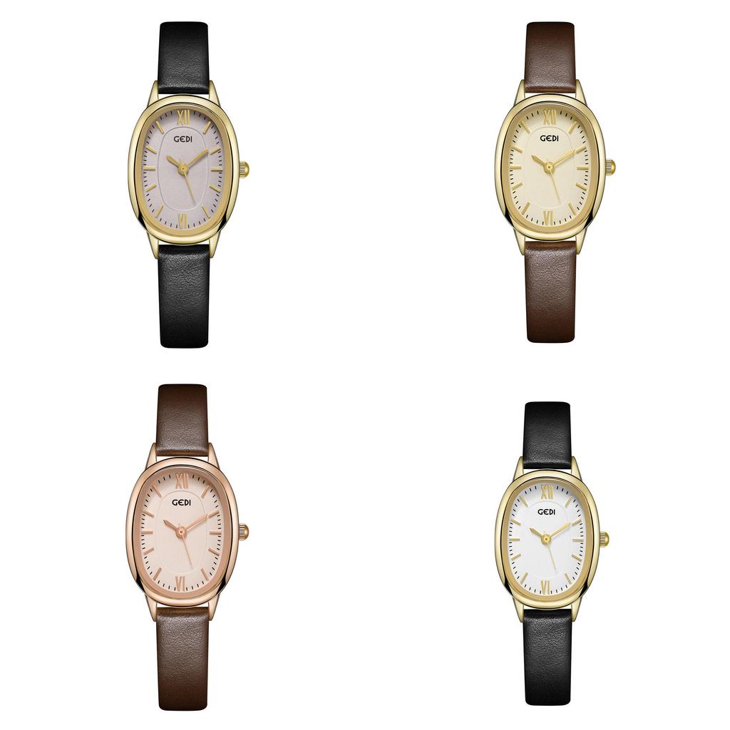 Womens Retro Oval Quartz Watch With Leather Strap For Elegant Dress