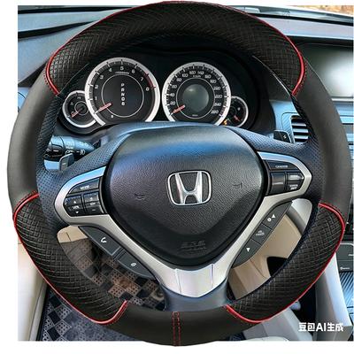 Capac negru antiderapant din piele microfibră cusut manual pentru volanul mașinii Spirior OId Accord