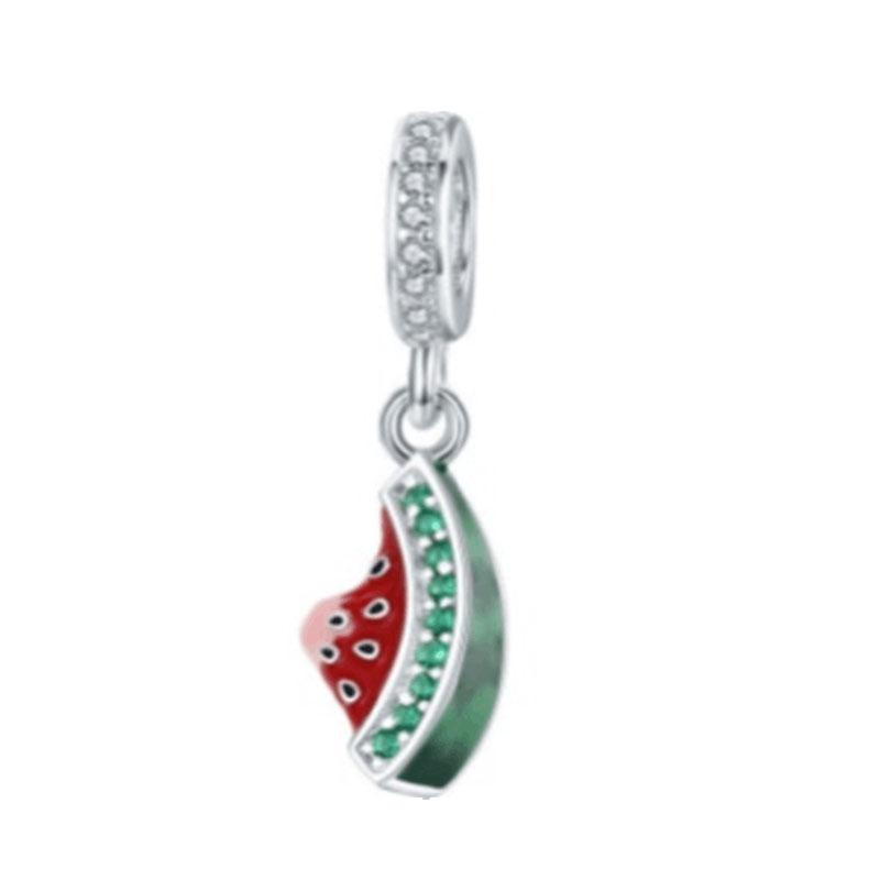 Red Watermelon,Cake,Cherry Bead Pendant, 925 Silver,Suitable for European Original Bracelet DIY Accessories,Exquisite Jewelry
