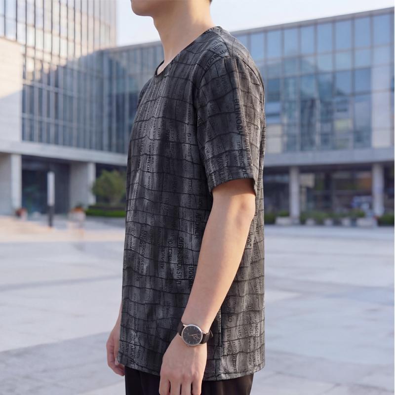 Men's Plus Size Grid Text Print T-Shirt – Textured Short Sleeve Casual Tee (Sizes 5XL-11XL) for Summer Streetwear