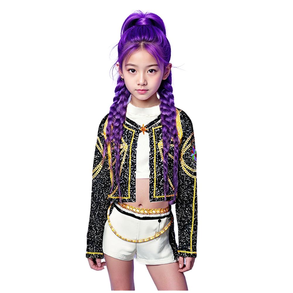 3Pcs Children Girls Rumi Cosplay Costume Idol Star Kpop Group Role-Playing Clothes Anime Stage Performance Costume Halloween Set