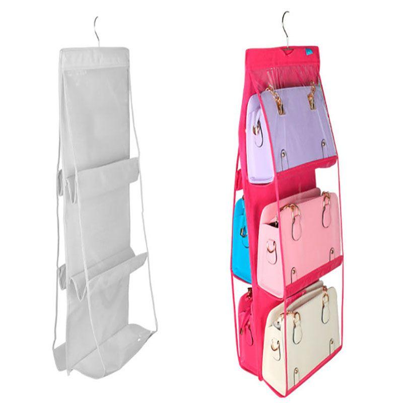 Elegant And Spacious 6 Pockets Clear Hanging Purse Handbag Tote Bag Organizer Rack