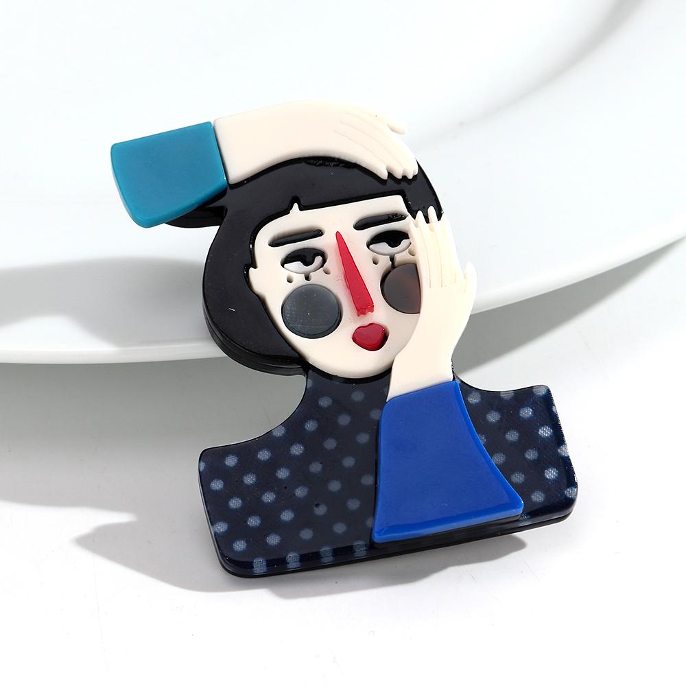 Cute Abstract Lady Acrylic Brooches Pins for Women Personalized Funny Cartoon Girls Figure Resin Badge Jewelry Accessories Gifts