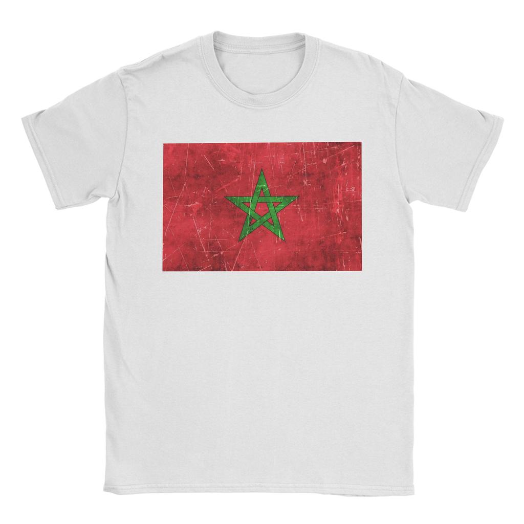 Morocco Vintage Aged and Scratched Moroccan Flag T Shirt for Men Cotton TShirt Round Collar Tee Shirt Short Sleeve Tops Summer