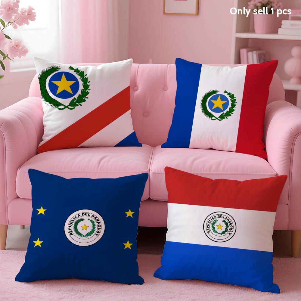 Paraguay Flag Cushion Cover Soft Short Plush Double-Sided Printing Home Decor Machine Washable Pillow Case Gift