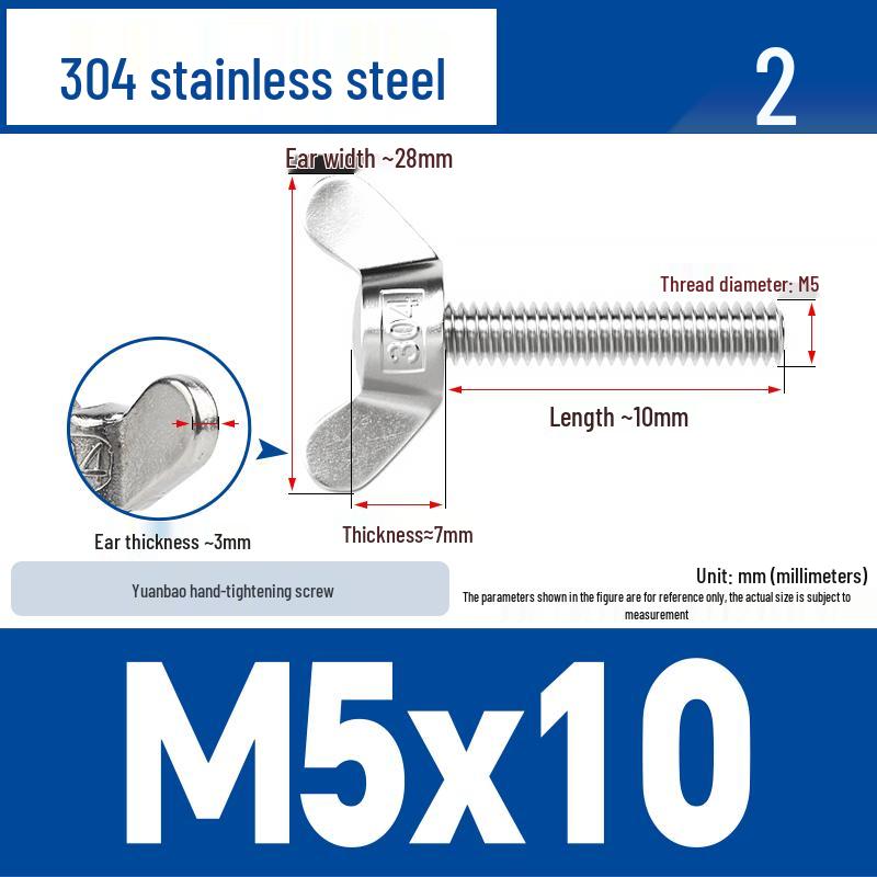 304 Stainless Steel Butterfly Weld Screw Yuanbao Hand-Tight Horn Bolt M3-M16