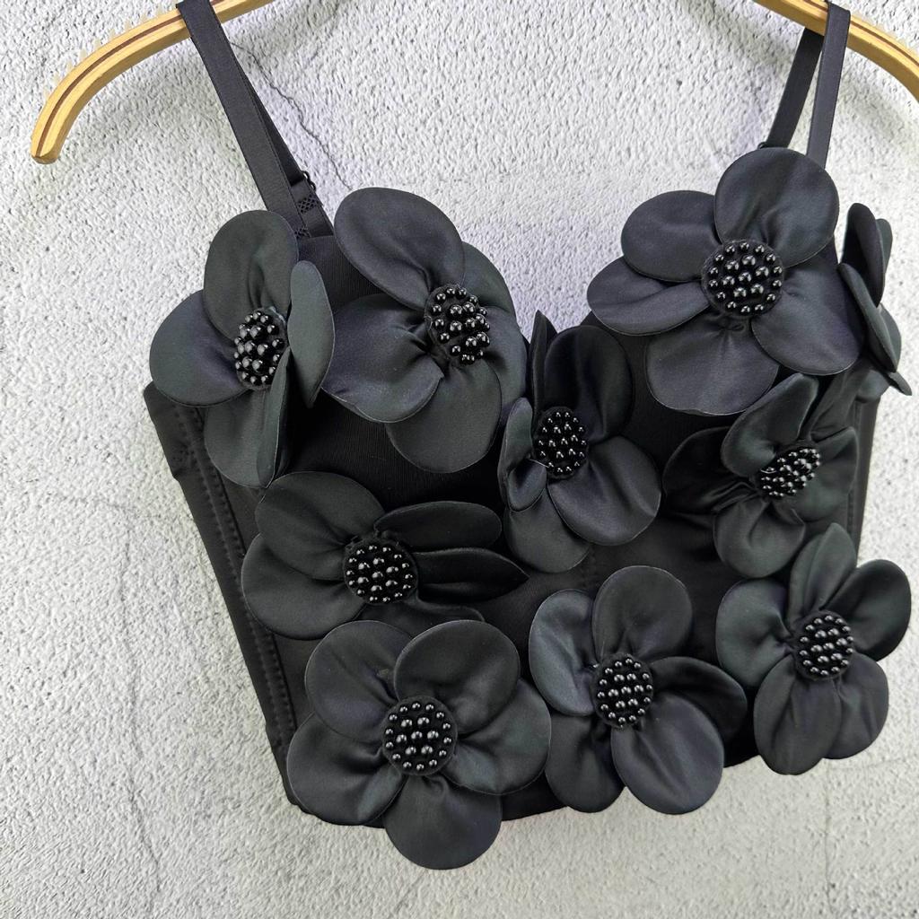 Unique Halter Top Outerwear Handcrafted Floral Pearl Embellished Halter Top for Women Dance Wrap Top Performance Attire Camis & Tank Tops