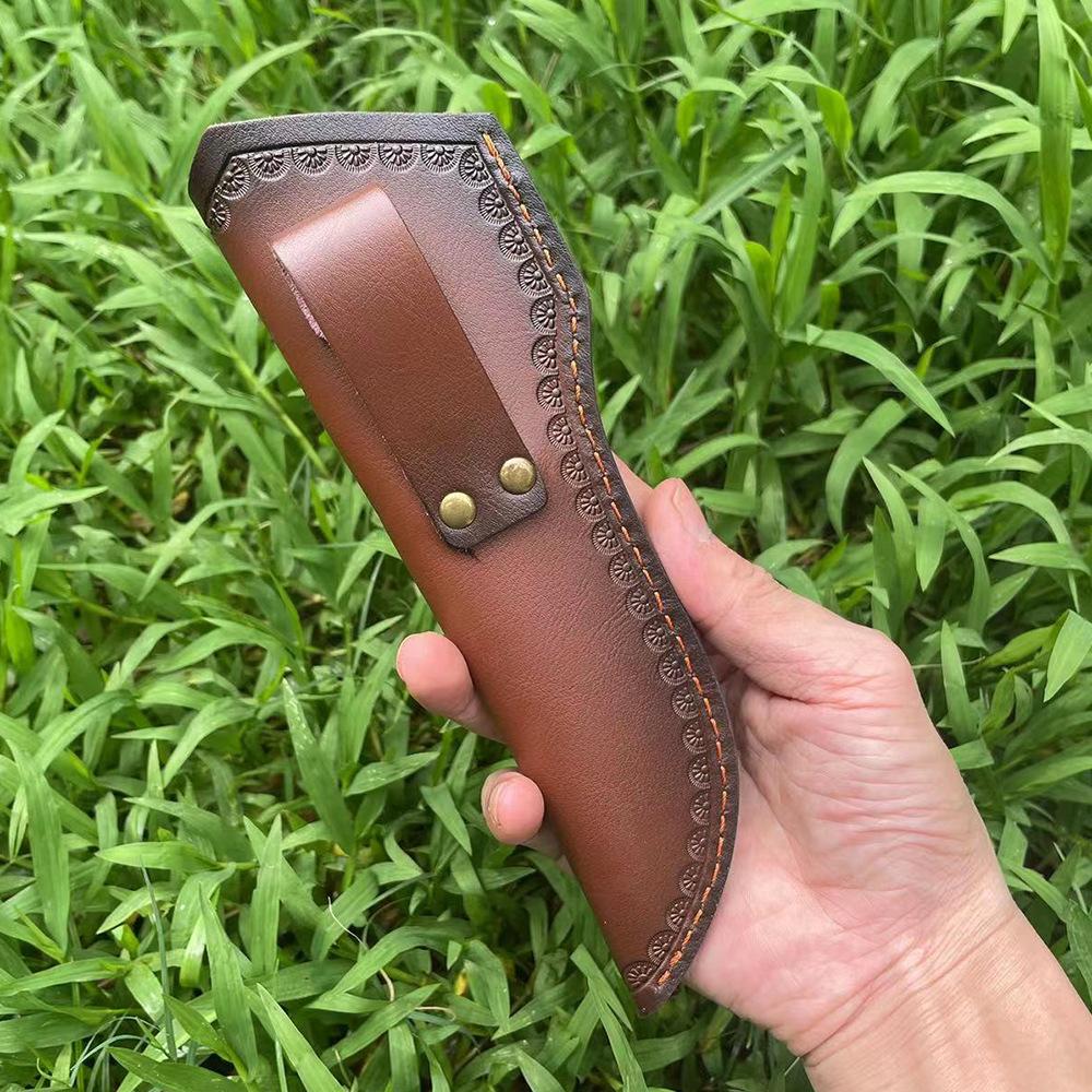 22cm Fixed Blade Knife Scabbard Embossed Cowhide Second Layer Leather Camping Knife Case Hunting Holsters with Belt Buckle