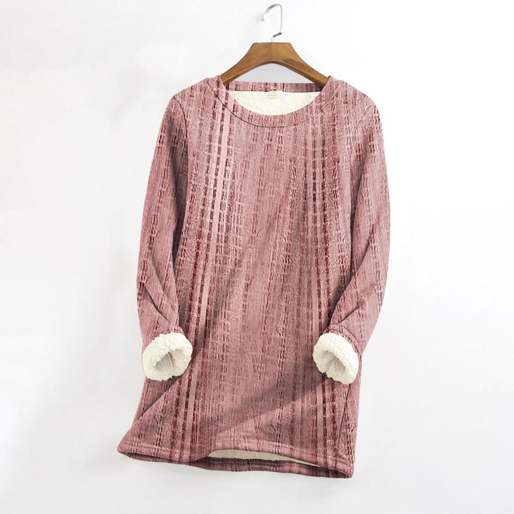 Women's Round Neck Top Printing Thickened Plush Cashmere Warm Long Top