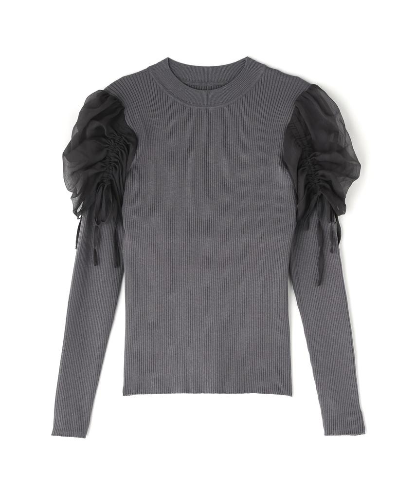 Natural Beauty Basic Gathered Docking Sleeve Knit Charcoal Women's Sweater,