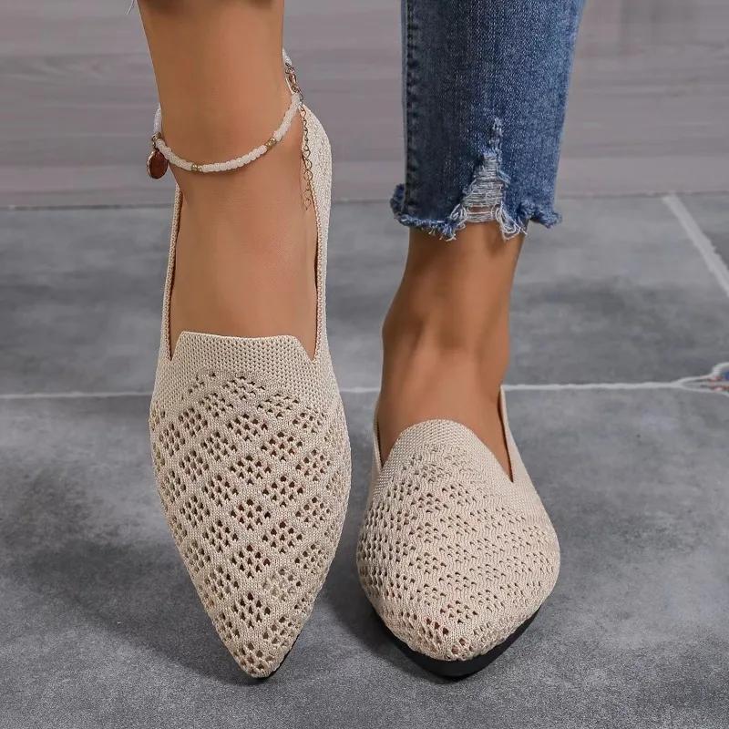 Mode 2024 Neue Schuhe Damen Slipper Damen Ballerinas Sommer Atmungsaktives Mesh Weiche Sohle Leichte Flache Lässige Bequeme Übergröße Schuhe