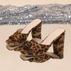 Fashion High Heel Sandals for Women Leopard Print Design Cool Slipper Summer Square Head Open-toe High-heeled Slippers Women Mules Pumps