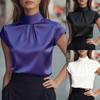 Women Sleeveless High Neck Satin Top with Pleated Detail Multi Colors