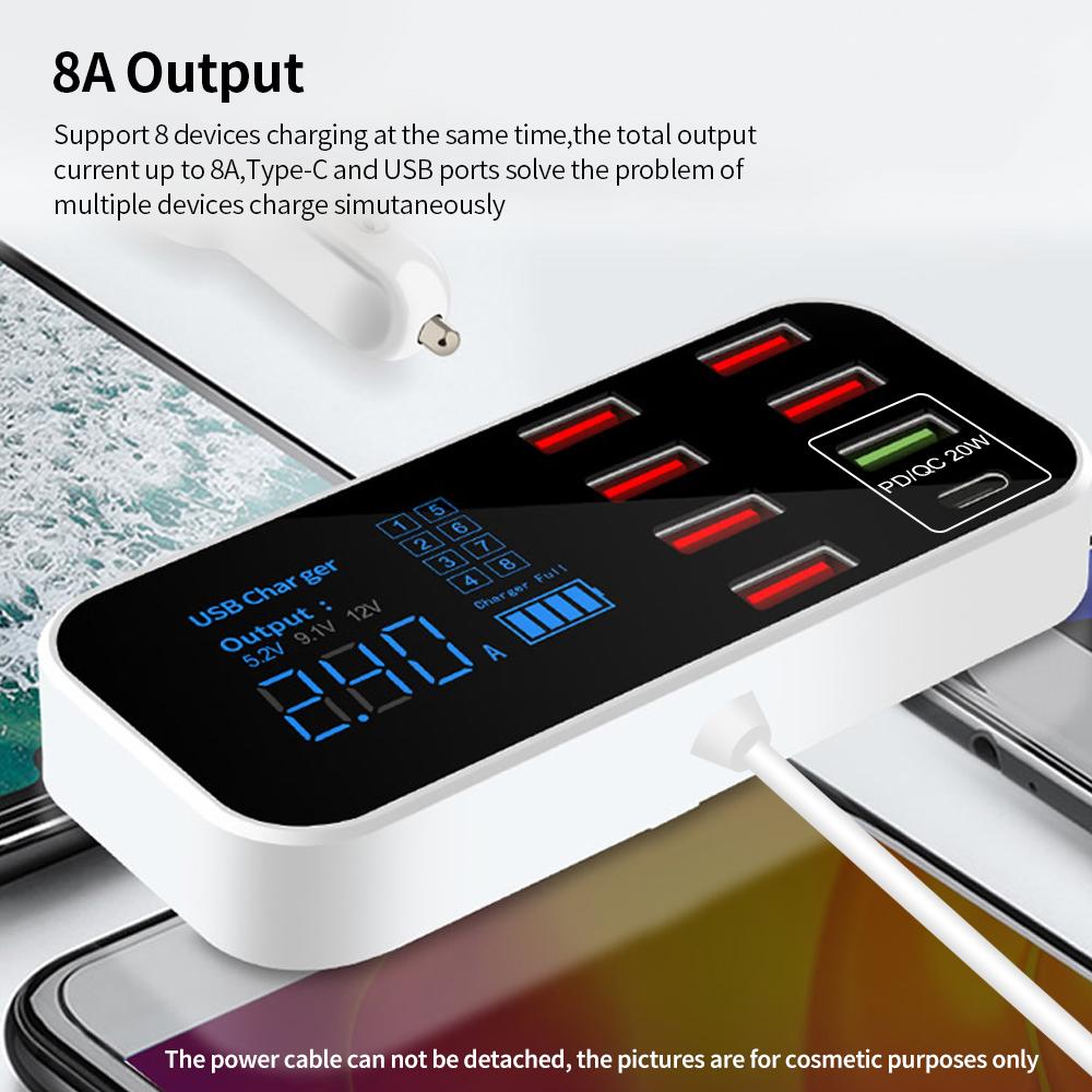 A9S+ 8 Port Car  r with LED Display Type-C QC3.0 Quick Charging Intelligent Portable Safe Vehicle  r Station