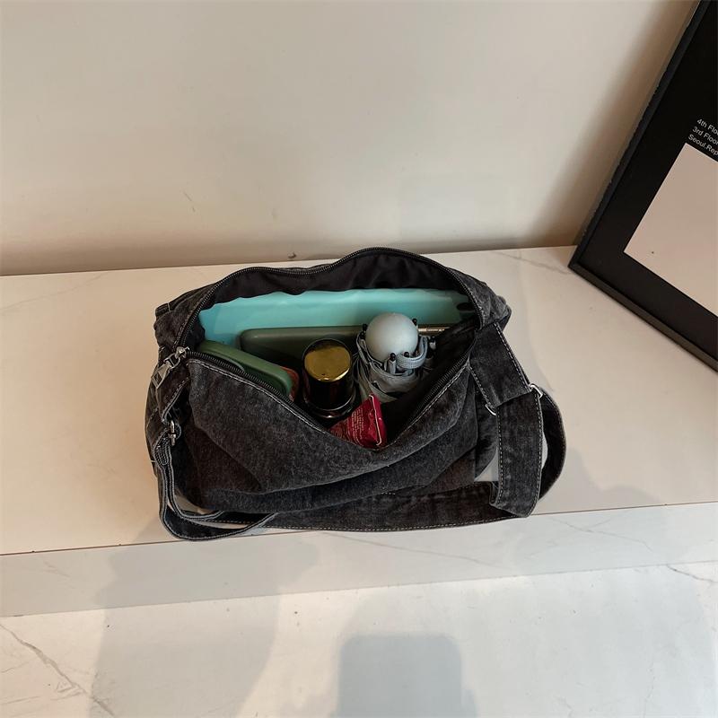 Large Capacity Denim Bag Student Class Crossbody Bag Letter Embroidery Women Commuter Tote Bag