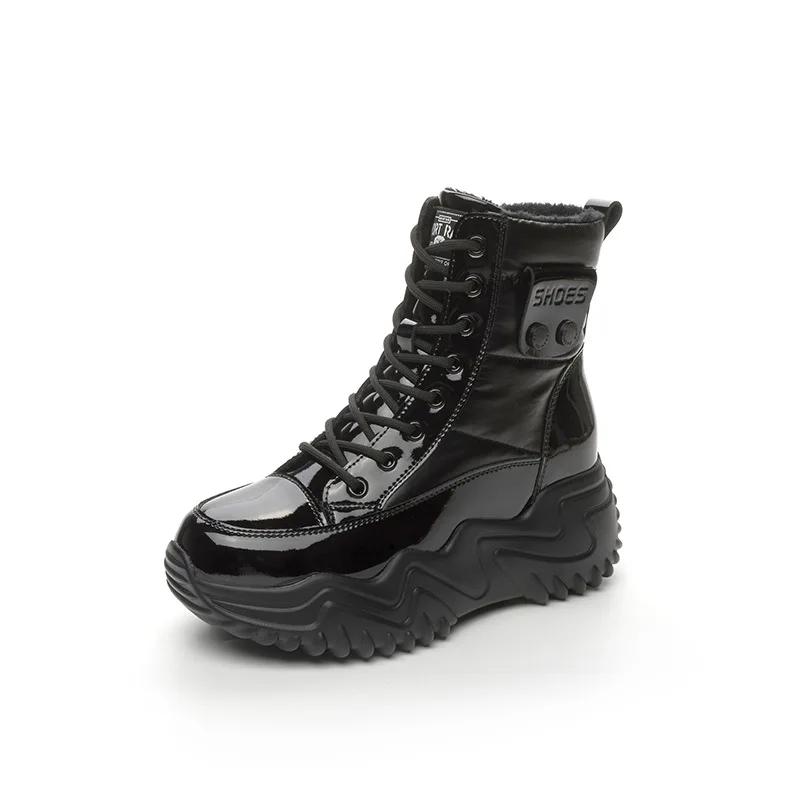 Fashion 7CM New women's inner elevating snow boots with velvet inner high heel leather thick sole winter warm casual women's shoes