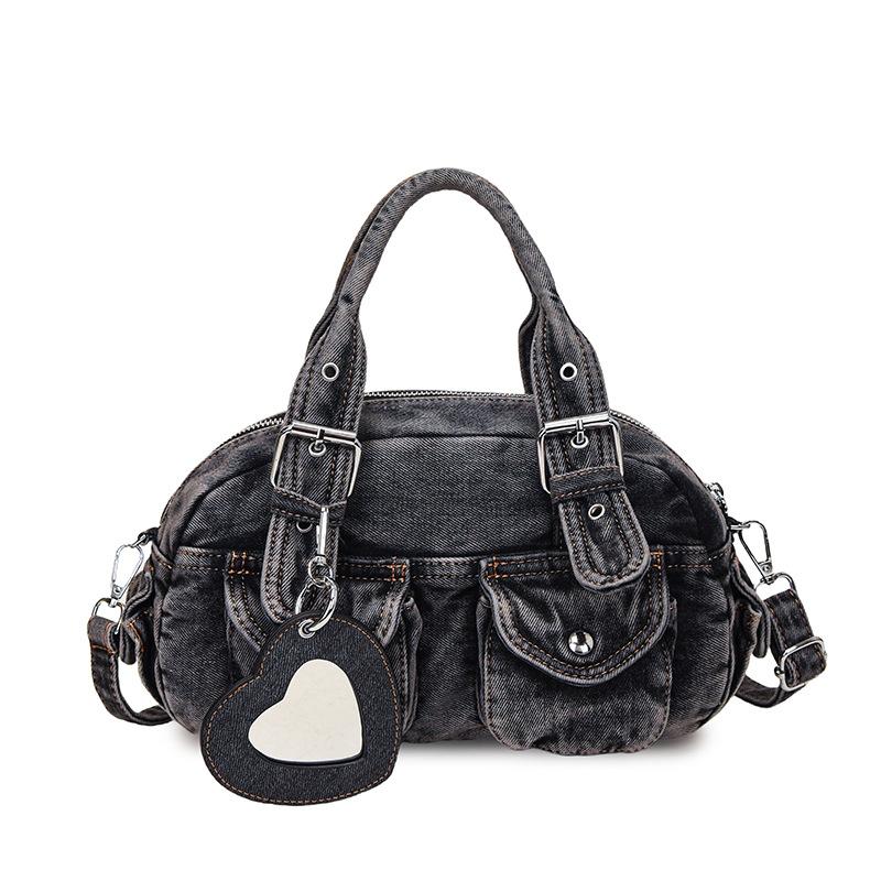 Denim bag women's autumn and winter versatile 2025 new casual pleated messenger bag portable Boston bowling bag