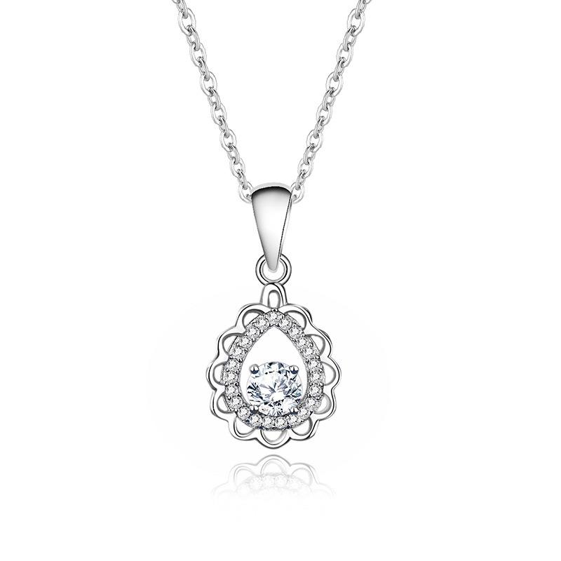 Women's Rhodium Plated 925 Sterling Silver Water Drop Necklace Zirconia Moissanite Pendant Anniversary Wedding Jewelry