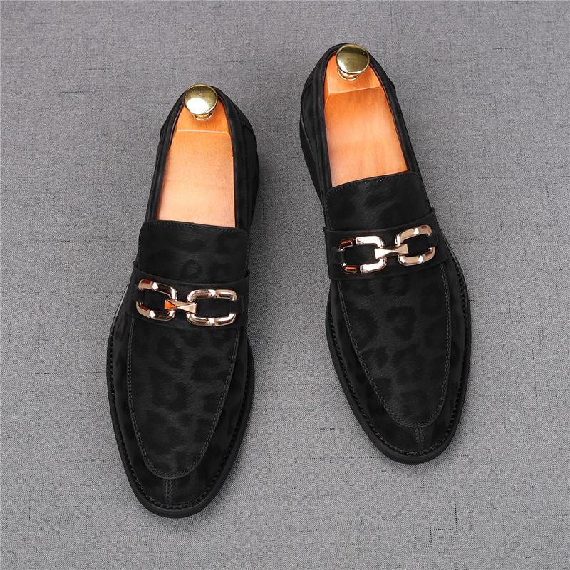 Fashion Fashion New Men's Leopard Pattern Suede Leather Flats Shoes Male Designer Metal Buckle Loafter Homecoming Wedding Dress Footwear