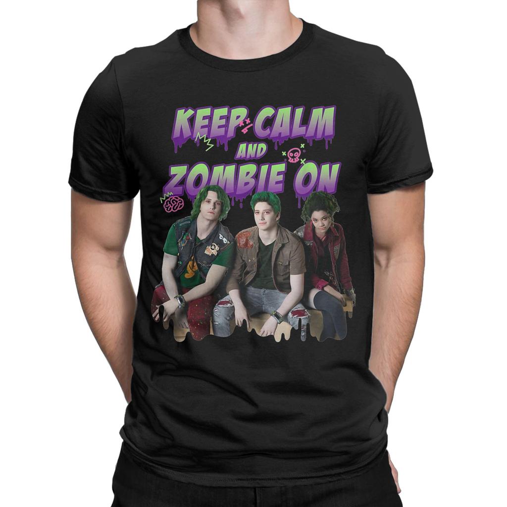 Men Women Zombies 2 Keep Calm and Zombie On T Shirt  100% Cotton Clothing Awesome Short Sleeve Round Collar Tees Printed T-Shirt