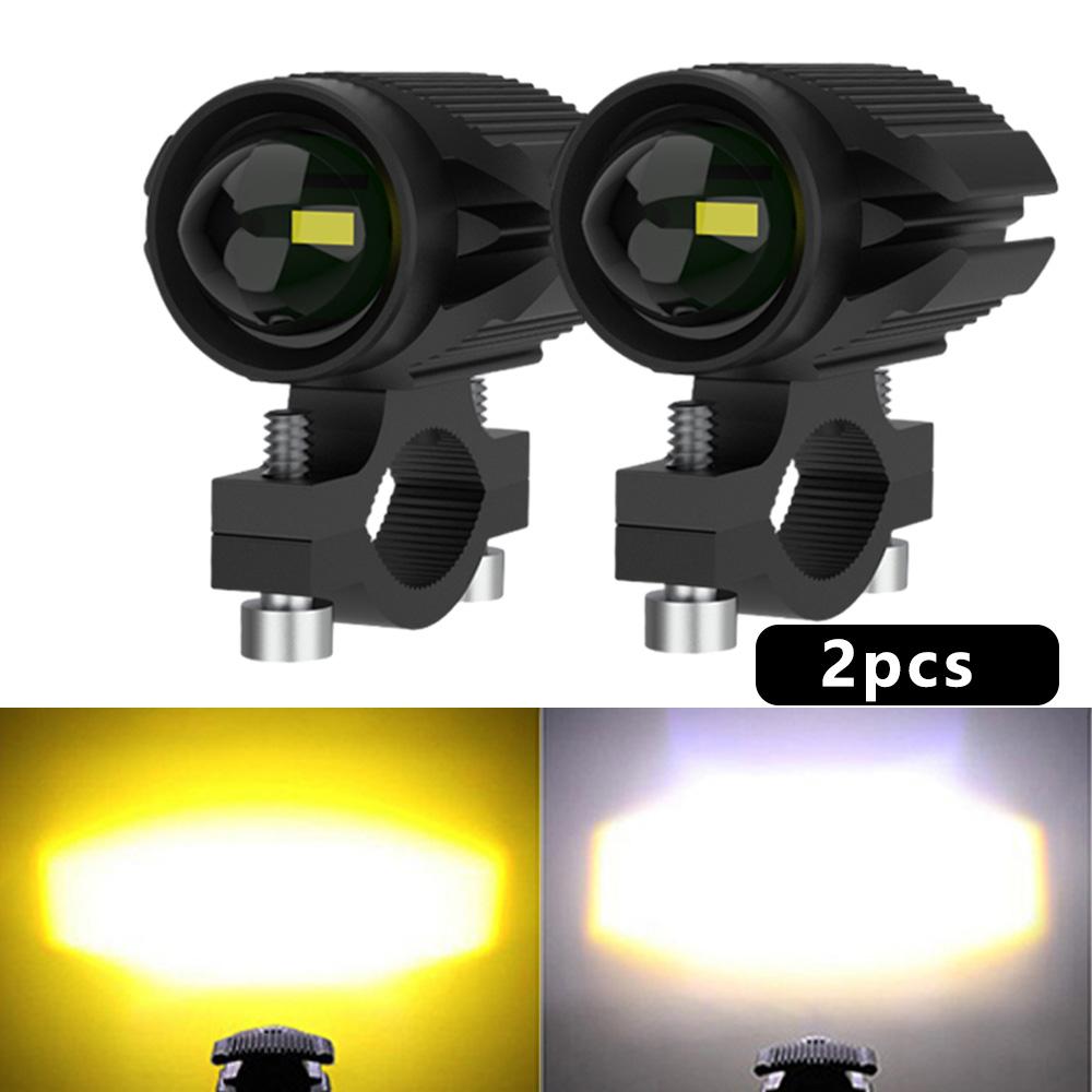 Motorcycle LED Headlight Projector Lens Dual Color ATV Scooter for Moto Bike Car Headlamp Light Auxiliary Spotlight Fog Light